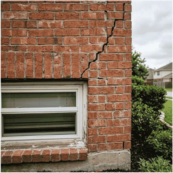 Stair-step brick cracks caused by foundation movement in a McKinney TX home.