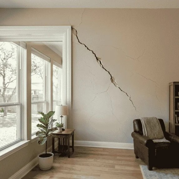 Interior wall cracks caused by foundation settlement in a McKinney TX home requiring professional foundation repair.